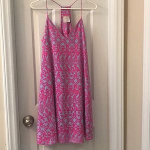 Pink and Blue Patterned Midi Dress